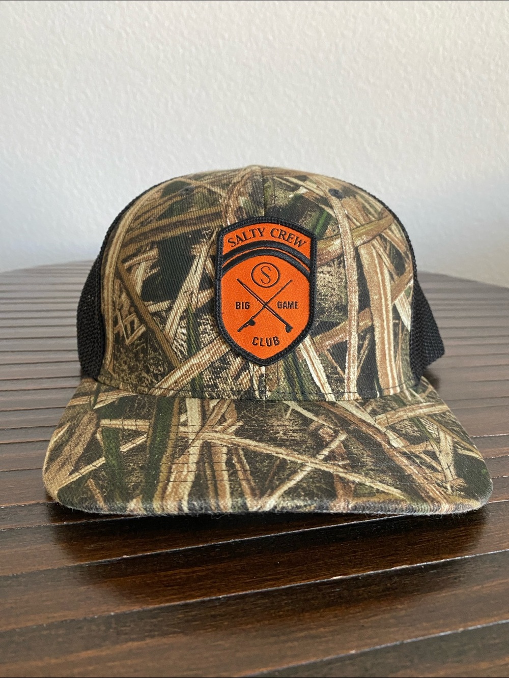 Salty Crew | Camouflage Trucker Hat with Orange Crest